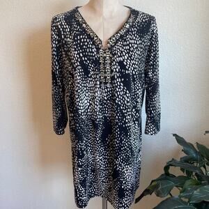 Cato black white beaded 3/4 sleeve tunic blouse womens 14W top plus